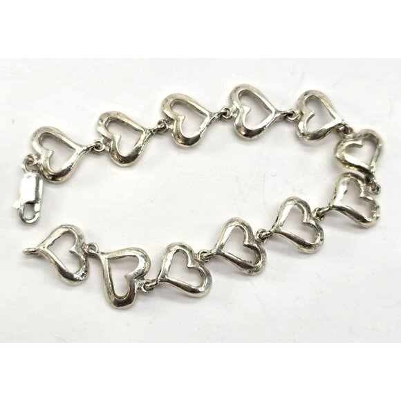 Sterling Silver Heart Link Bracelet With Lobster Clasp 7" LI645 - Picture 2 of 5